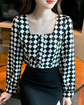 Niche square collar long sleeve shirt short autumn tops
