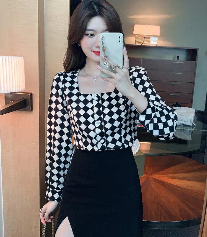Niche square collar long sleeve shirt short autumn tops