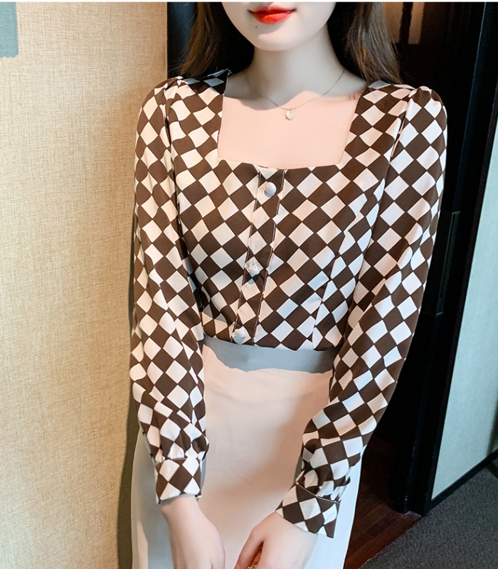 Niche square collar long sleeve shirt short autumn tops