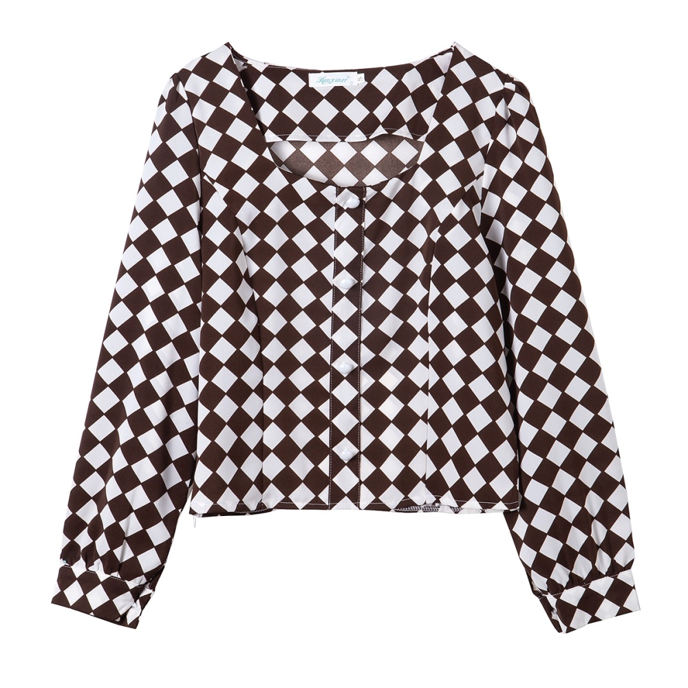 Niche square collar long sleeve shirt short autumn tops