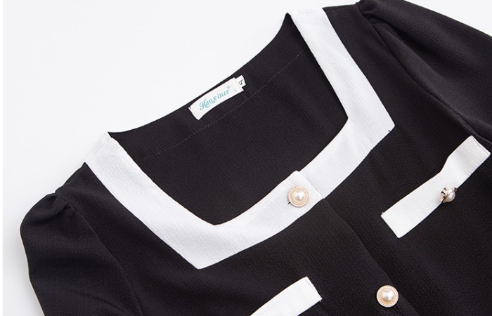 Long sleeve retro chiffon square collar mixed colors tops