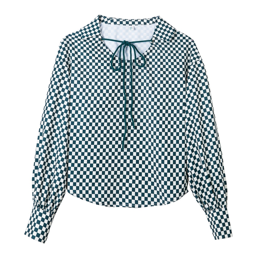 Chessboard long sleeve shirt niche retro chiffon shirt for women