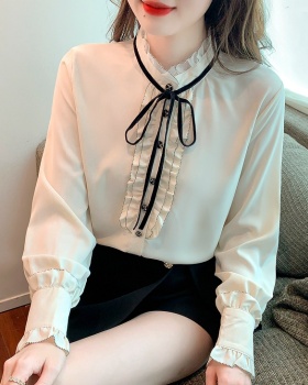 Bow long sleeve tops autumn unique shirt for women