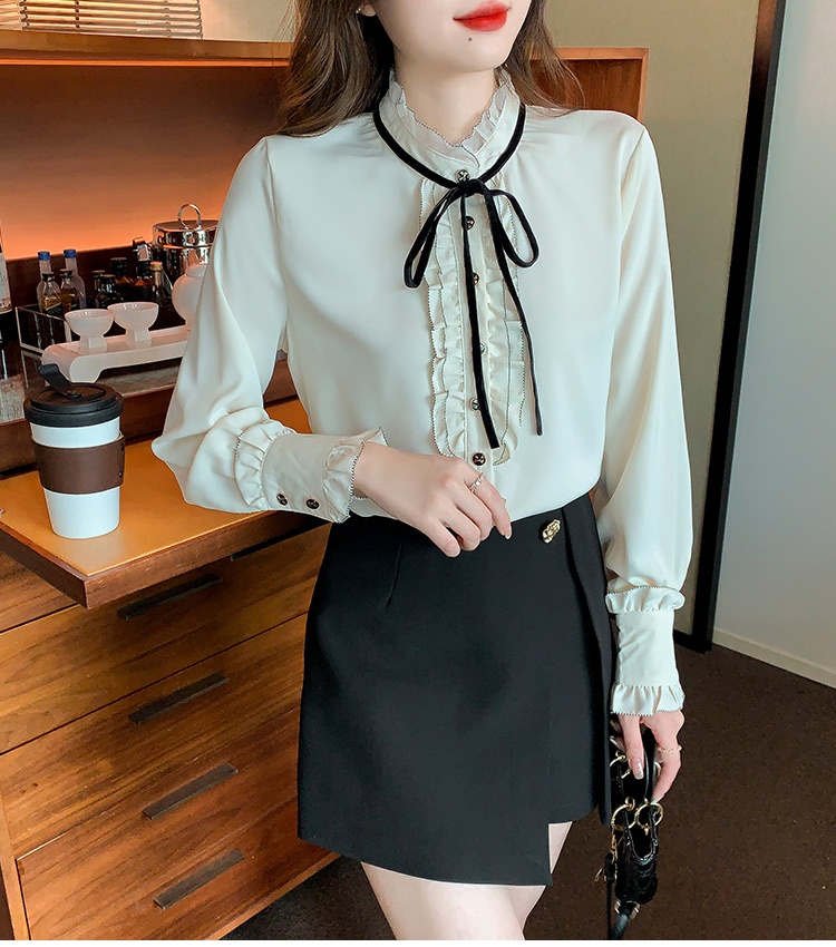 Bow long sleeve tops autumn unique shirt for women