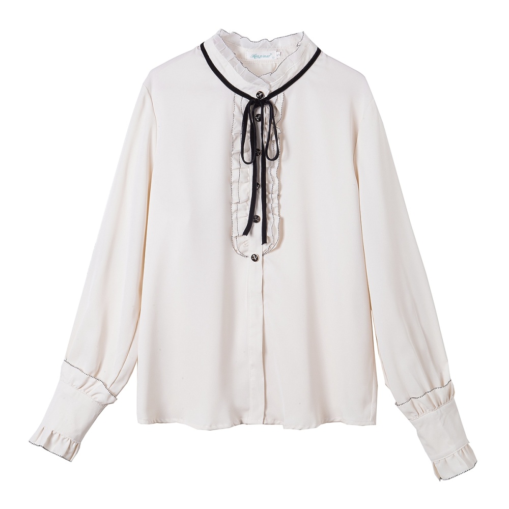 Bow long sleeve tops autumn unique shirt for women