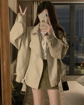 Retro PU jacket double collar locomotive coat
