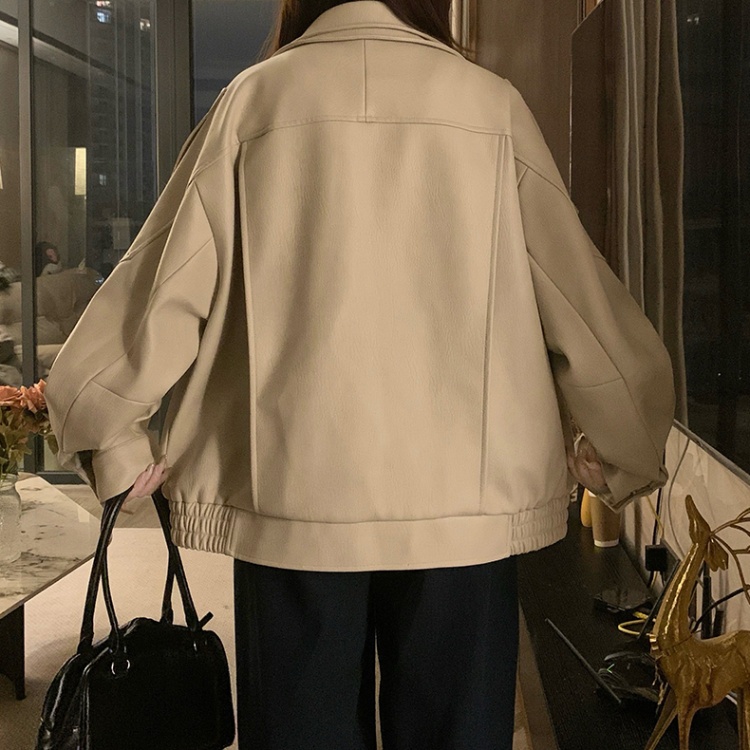 Retro PU jacket double collar locomotive coat