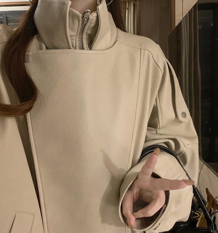 Retro PU jacket double collar locomotive coat
