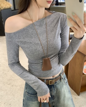 Autumn sloping shoulder tops unique T-shirt for women