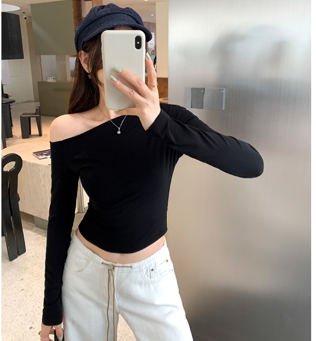 Autumn sloping shoulder tops unique T-shirt for women