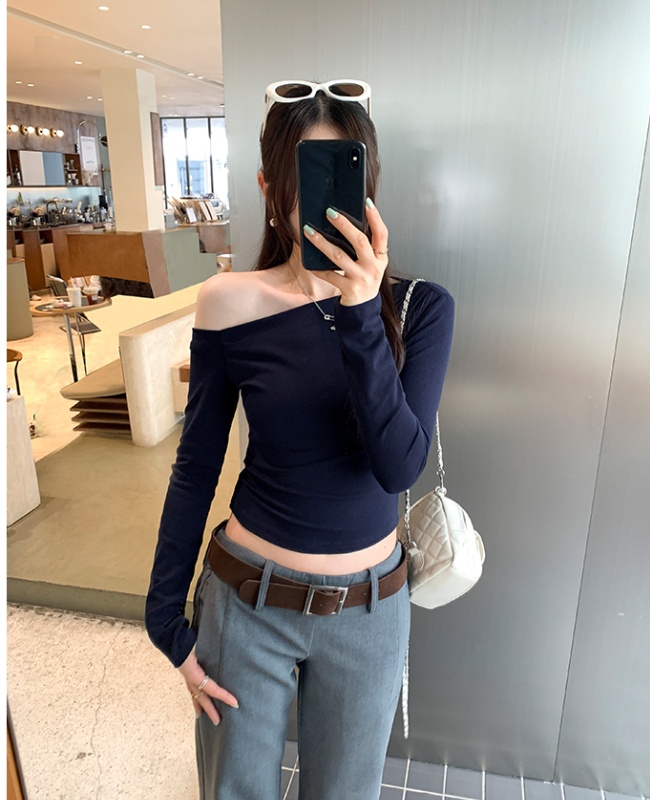 Autumn sloping shoulder tops unique T-shirt for women