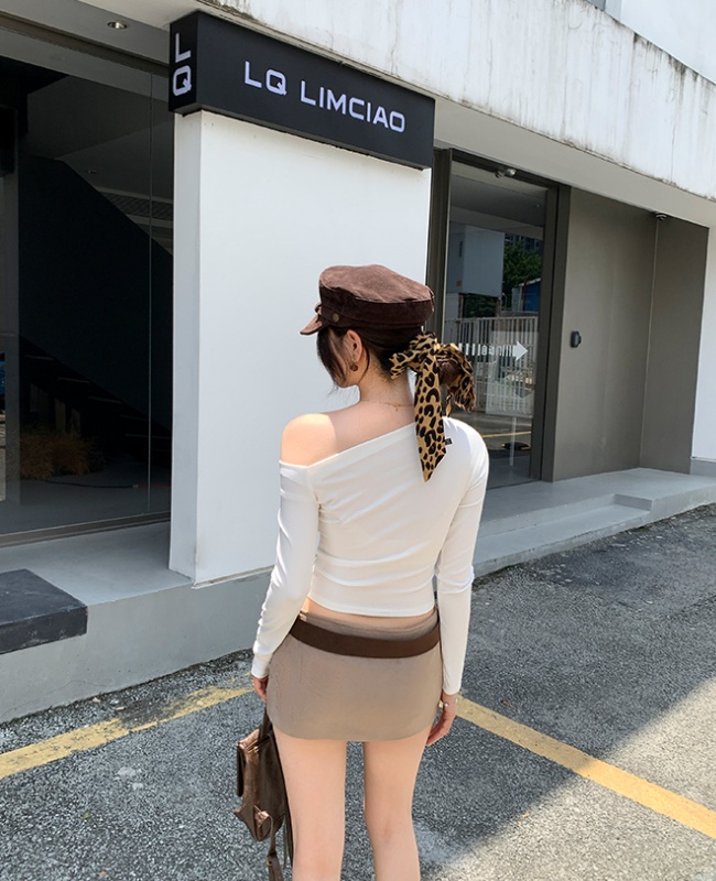 Autumn sloping shoulder tops unique T-shirt for women