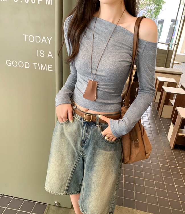 Autumn sloping shoulder tops unique T-shirt for women