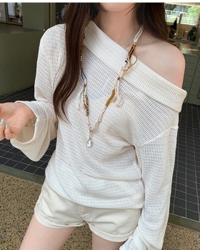 Lazy unique tops long sleeve hollow sweater for women
