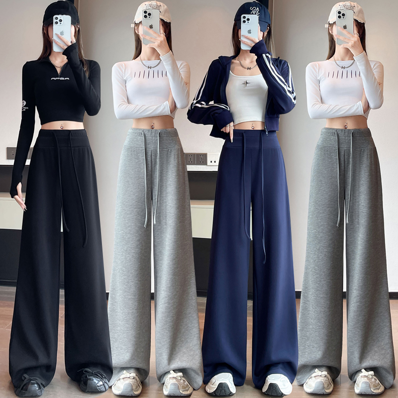 Mopping sweatpants drawstring wide leg pants for women