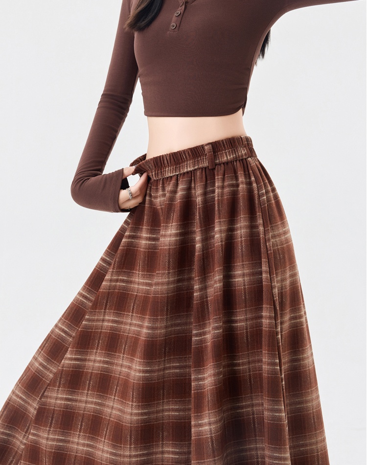 Plaid A-line skirt irregular autumn long dress for women