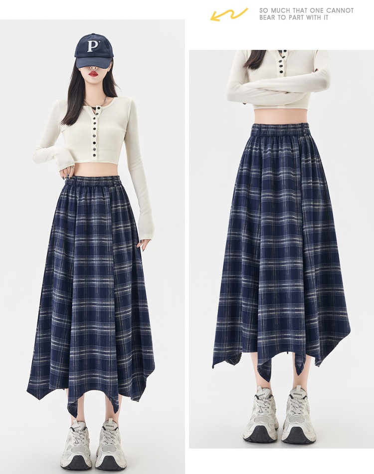 Plaid A-line skirt irregular autumn long dress for women