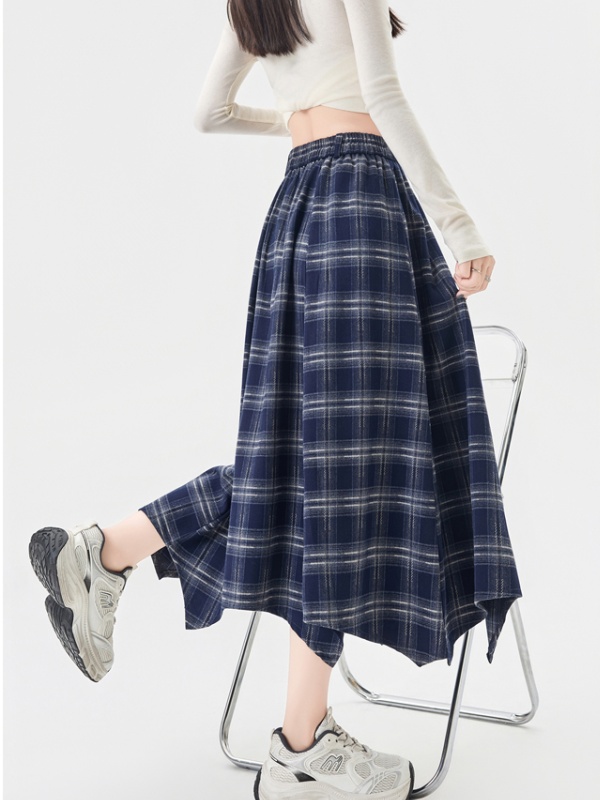 Plaid A-line skirt irregular autumn long dress for women