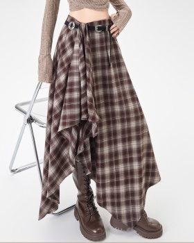 High waist retro skirt slim plaid long dress for women