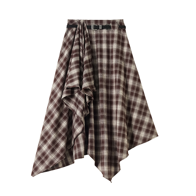 High waist retro skirt slim plaid long dress for women