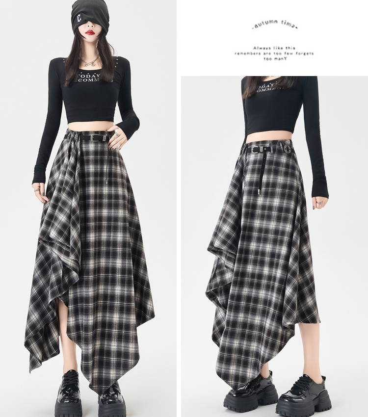 High waist retro skirt slim plaid long dress for women