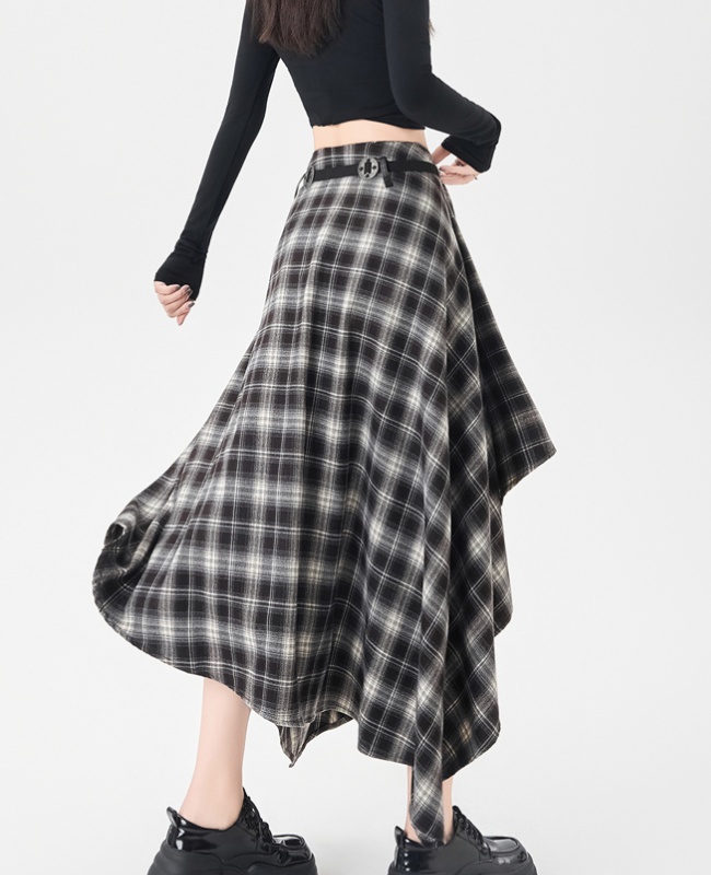 High waist retro skirt slim plaid long dress for women