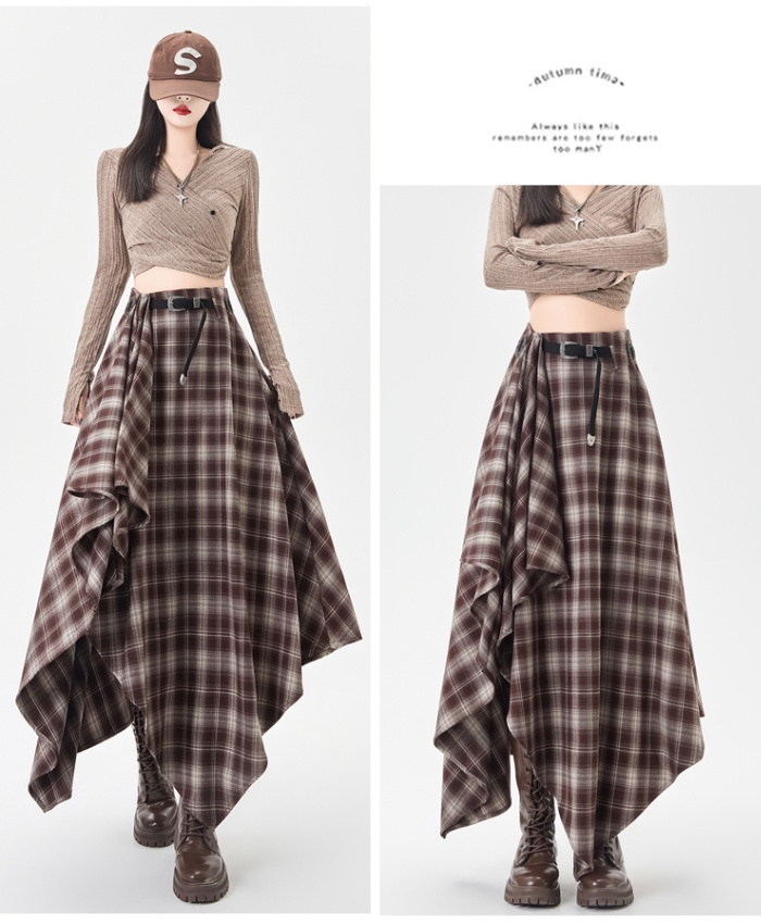 High waist retro skirt slim plaid long dress for women