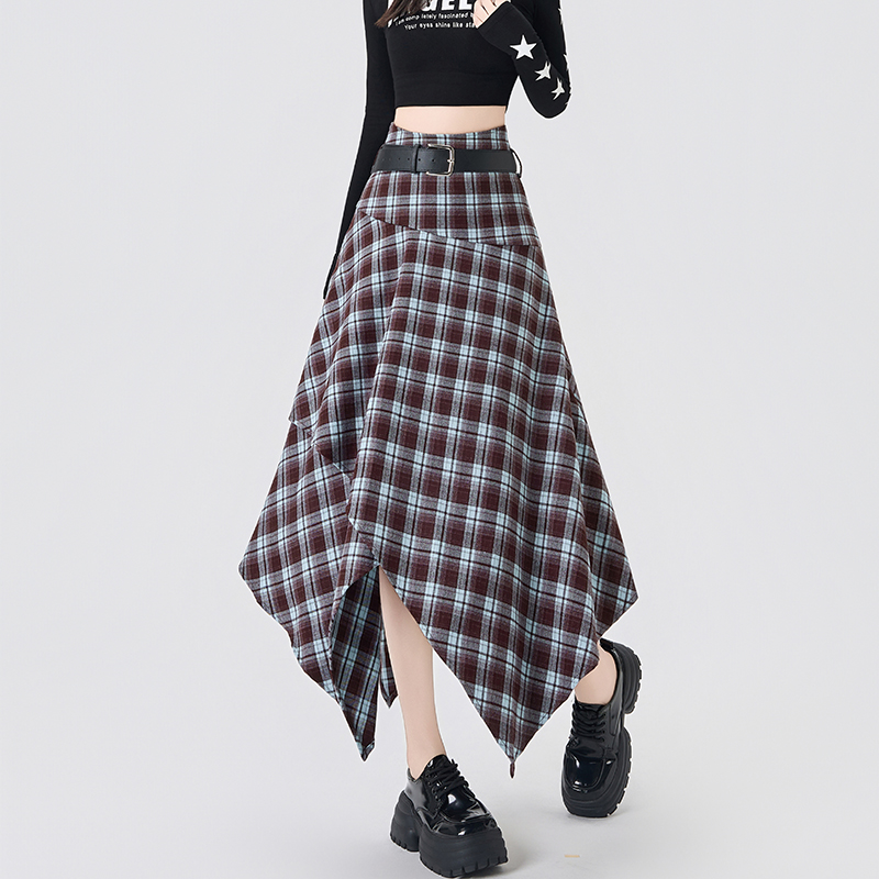 Plaid long skirt Korean style skirt for women