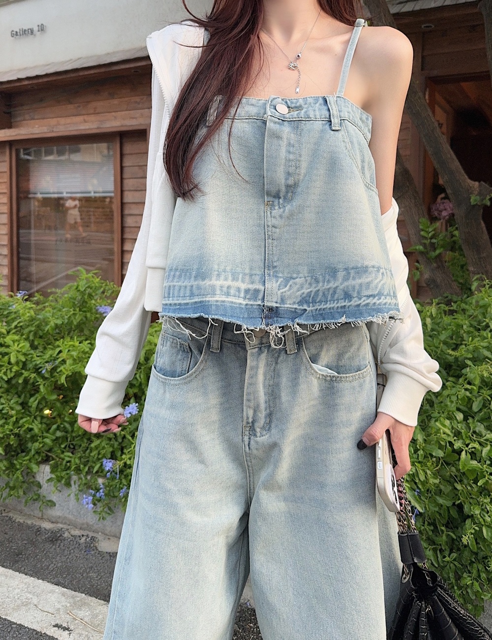 Temperament show young pants medium waist tops a set