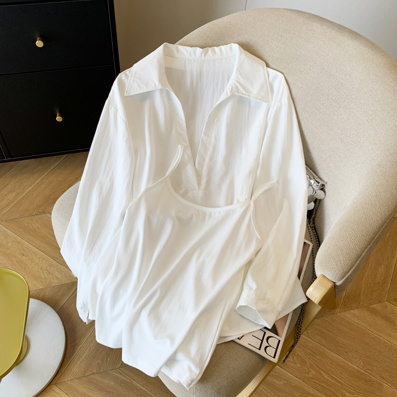 Long sleeve belt simple tops 3pcs set for women