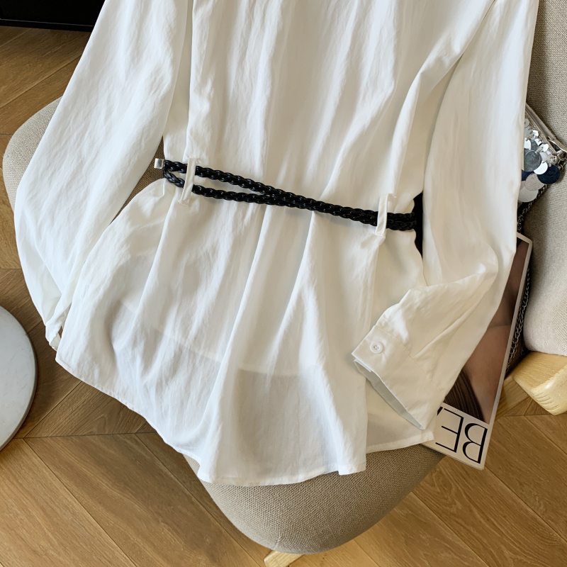 Long sleeve belt simple tops 3pcs set for women