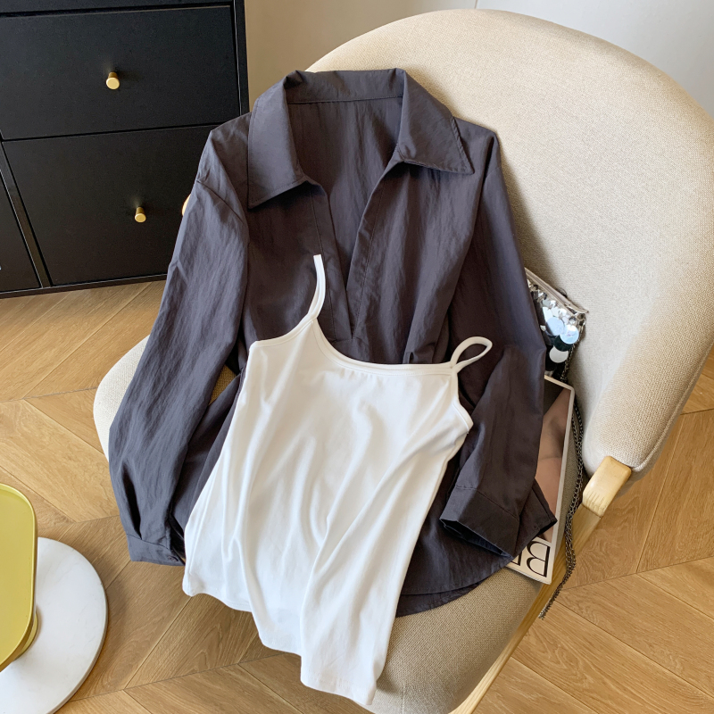 Long sleeve belt simple tops 3pcs set for women
