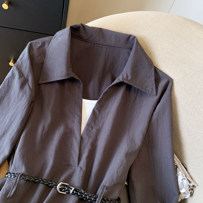 Long sleeve belt simple tops 3pcs set for women