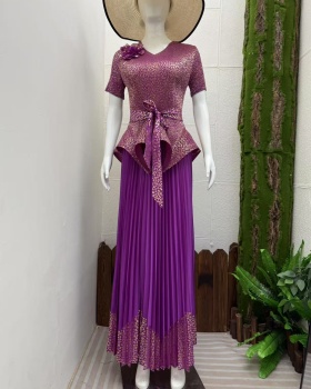 Disk flowers pleated skirt bronzing fold tops