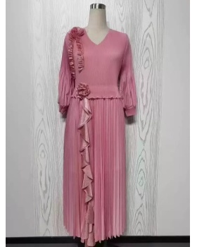 Beading elegant long dress bronzing lotus leaf dress