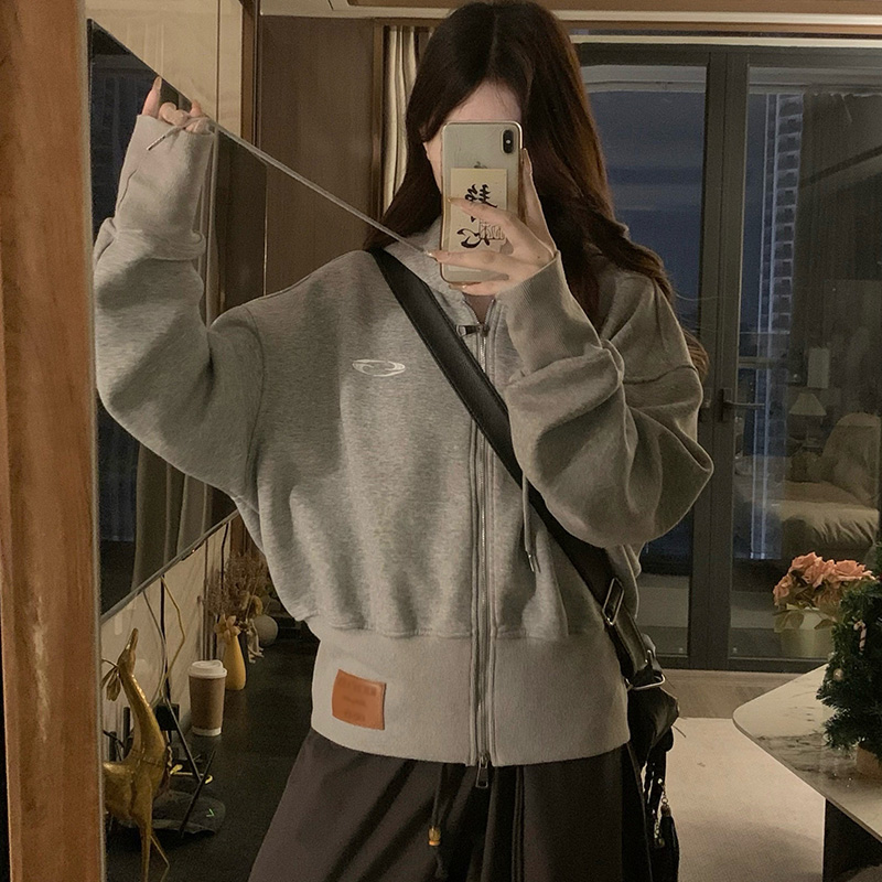 Hooded couples autumn jacket short retro coat for women