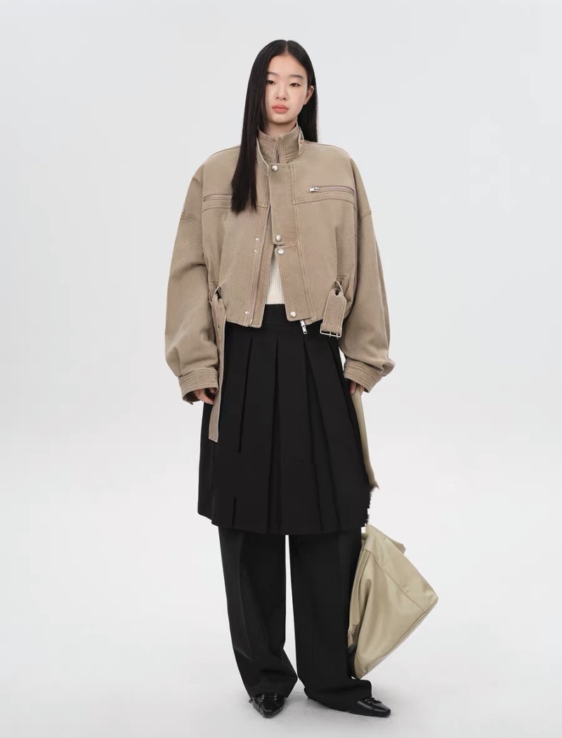 Loose slim cstand collar jacket denim locomotive tops