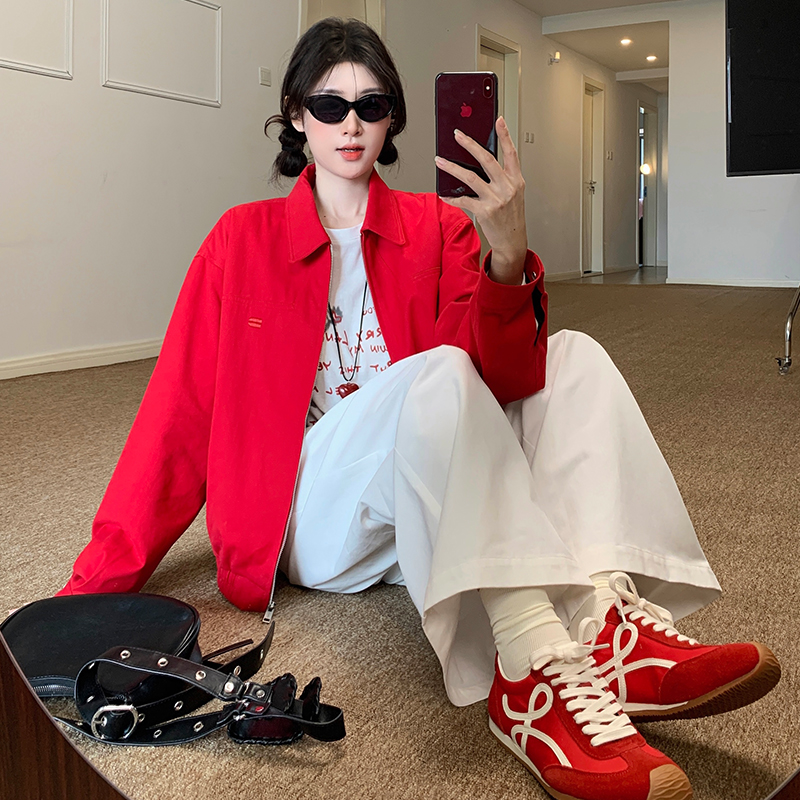 Autumn classic short coat Casual red jacket for women