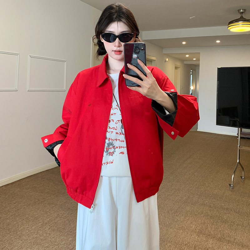 Autumn classic short coat Casual red jacket for women