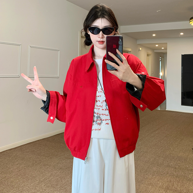 Autumn classic short coat Casual red jacket for women