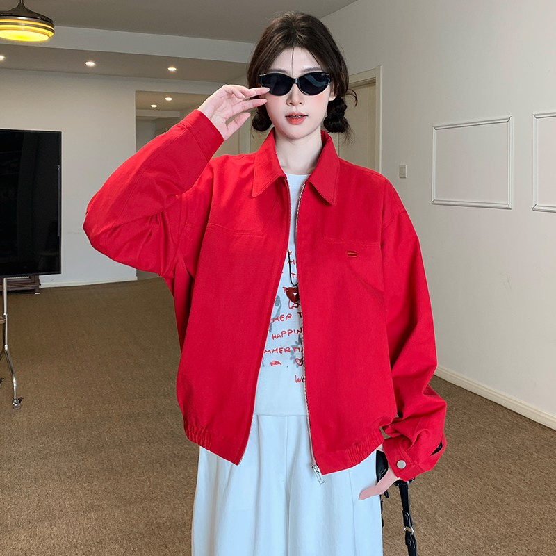 Autumn classic short coat Casual red jacket for women