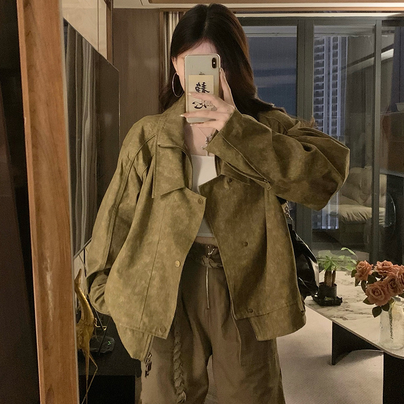 All-match rivet street coat loose autumn locomotive tops