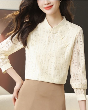 Chinese style hook flower tops hollow cstand collar cheongsam