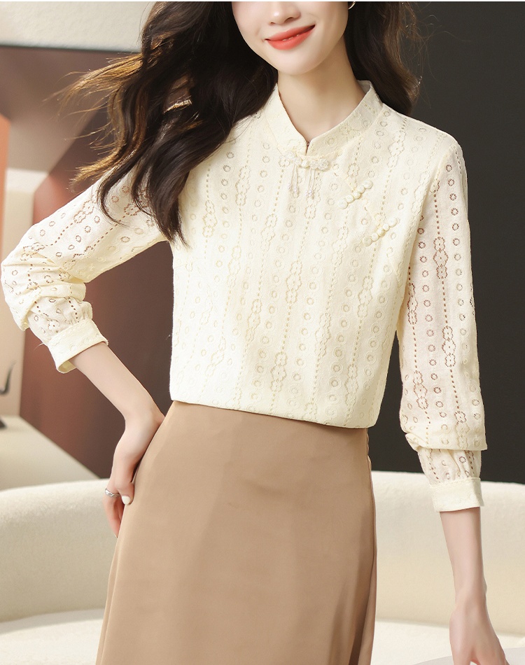 Chinese style hook flower tops hollow cstand collar cheongsam