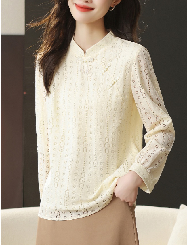 Chinese style hook flower tops hollow cstand collar cheongsam