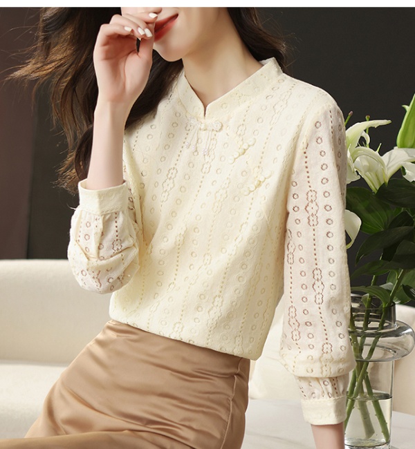 Chinese style hook flower tops hollow cstand collar cheongsam