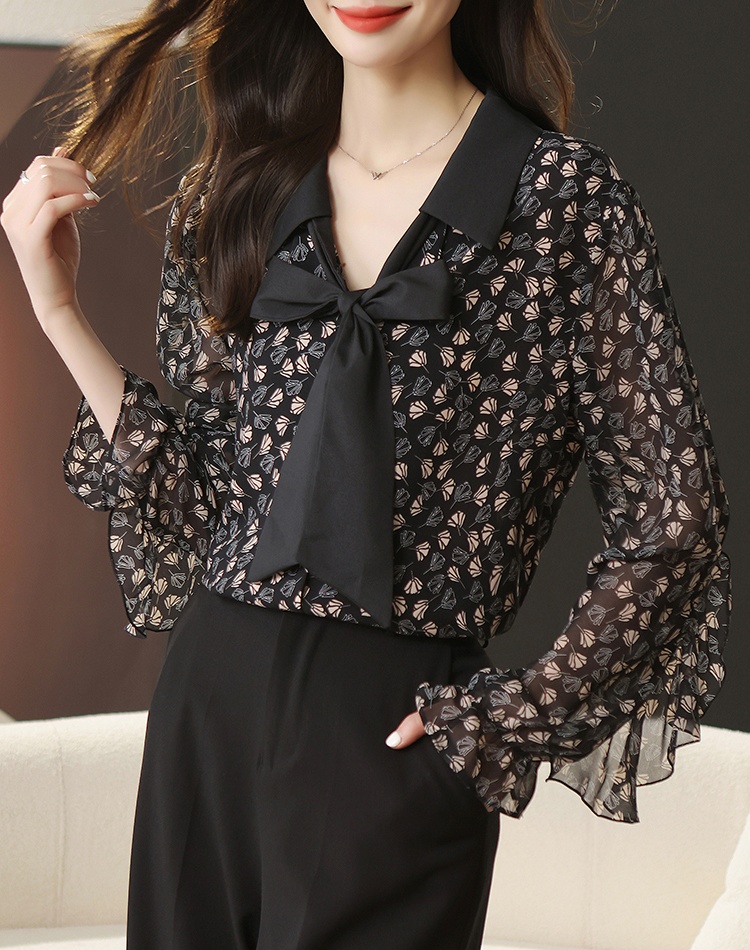 All-match beautiful chiffon black shirt for women