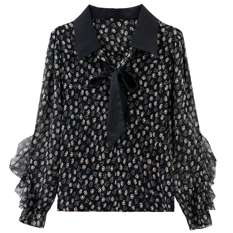 All-match beautiful chiffon black shirt for women