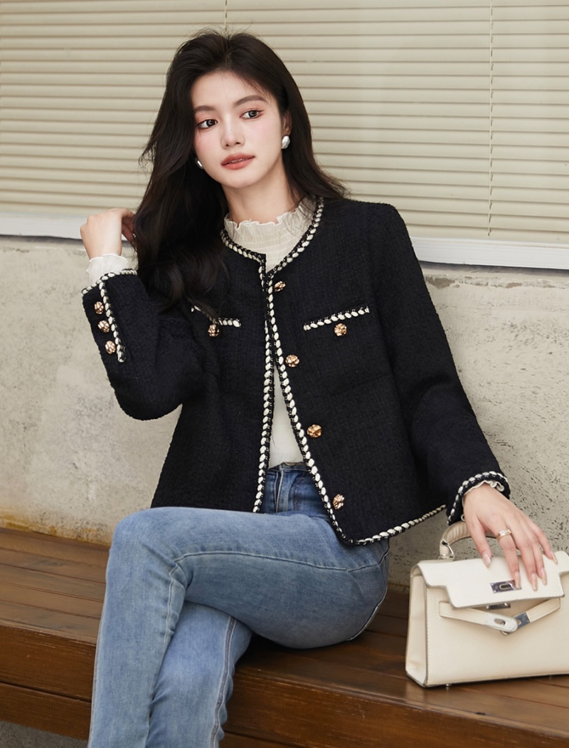 France style autumn tops black ladies coat for women