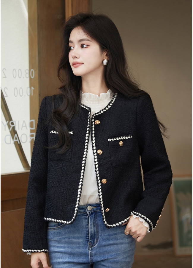 France style autumn tops black ladies coat for women